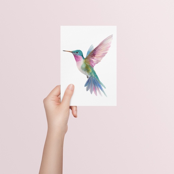 Watercolor Hummingbird Wall Art Print, Unframed - Enchanting Nature-Inspired - Picture 5 of 6